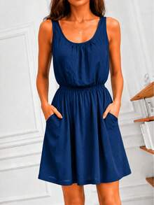 Women Short Dresses - Navy Blue - View 4
