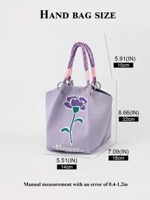 1pc Cute Cartoon Plant Pattern Large Capacity Lightweight Tote Bag, Suitable For Commuting, School, Travel, Portable Matching With Outfits, All Seasons - Multicolor - View 3