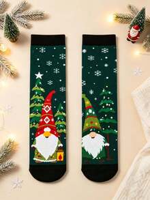 1 Pair Men's Mid-Calf Socks With Cartoon Christmas Gnome, Elf, Christmas Tree And Snowflake Patterns, Warm And Breathable Decorative Long Socks For Autumn/Winter Christmas Atmosphere, Personalized Mid-Calf Socks For Men, Suitable For Home, Party, Gathering And Outdoor Wear In Autumn/Winter, Novel Christmas Gift For Boys - Multicolor - View 8