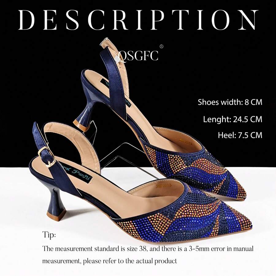 QueenaYan QueenYan Women's Evening Heels With Colorful Rhinestones And Adjustable Ankle Strap-Stylish, Minimalist, And Elegant - Dark Blue - View 1