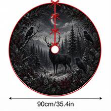 1pc Dark Forest Deer & Crow Pattern Christmas Tree Skirt, Elegant Holiday Decor, 5 Sizes, Unisex Holiday Gift, Suitable For Home And Party Christmas Home Decoration - Dark Forest Moose Crow - View 15