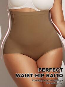 1pc Women High Waist Seamless Shapewear, Strong Tummy Control And Butt Lift, Plus Size - Coffee Brown - View 6