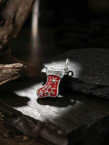 Colgante festivo de plata de ley 925 con esmalte colorido en forma de bastón de caramelo y calcetín navideño, recuerdo alegre de temporada, perfecto para pulsera de dijes DIY hecha a mano - Calcetín de Navidad - Ver 3