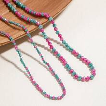 1 Strand Rose Red Green Zirconia, Loose Spaced Bead Stone Beads, Bead Jewelry Making DIY Bracelet Necklace Accessories 2/3mm - Multicolor - View 3