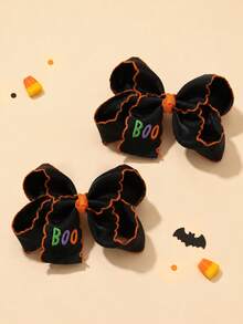 2 kẹp tóc nơ vải kẻ caro đen trắng Halloween, kẹp tóc nơ thêu chữ Boo, phụ kiện tóc thời trang cho trẻ em, quà tặng lễ hội Carnival - Nhiều màu - Xem 6