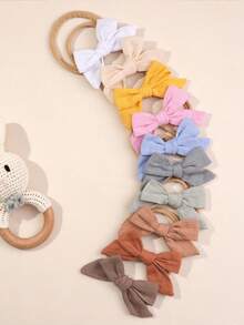 10pcs Solid Color Linen Baby Bow Headbands, Soft Stretchy Nylon Hair Accessories For Newborn Infant Baby Girls, Multiple Colors Available - Multicolor - View 6