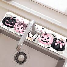 1pc Halloween Pumpkin Pattern, Sink Faucet Absorbent Mat, Drainage Mat, Suitable For Kitchen, Bathroom Sink, Countertop, Drainage Mat, Diatomaceous Earth Material, Trimmable, Quick Drying Mat - Multicolor - View 4