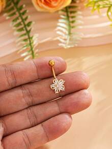 1 pieza Anillo de ombligo con flor decorada con circonita cúbica de moda, adecuado para el uso diario de las mujeres - Flor de molinillo - Ver 4