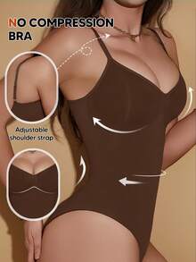 Women's Minimalist Solid Color Tummy Control Waist Slimming Bodysuit, Suitable For Layering And Innerwear Summer - Brown - View 3