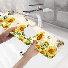 1pc Sink Faucet Absorbent Mat, Drainage Pad, Autumn Sunflower Pattern, Suitable For Kitchen, Bathroom Sink, Countertop, Drainage Pad, Diatomaceous Earth Material, Trimmable, Quick-Drying Mat - Multicolor - View 7