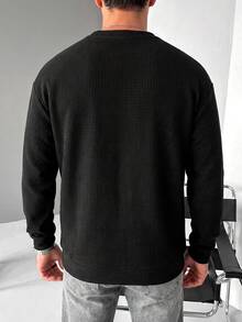 Áo cổ tròn nam casual màu trơn vân nổi, đa năng cho đi làm hàng ngày - màu đen - Xem 2