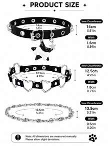 Yanxyad Punk PU Leather Choker Necklace Set, Hollow Heart Star Bone Pendant, Adjustable Gothic Y2K Collar Jewelry For Women - Black - View 4