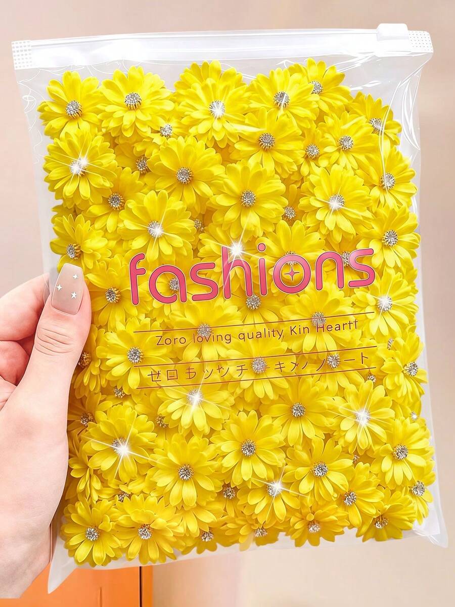 20/10件組柔和奶油黃雪紡3D花朵髮夾,花朵設計搭配水鑽裝飾,柔美甜美可愛,極簡時尚髮飾,適合女孩與青少年,適用日常上學、度假 - 彩色 - 查看 1