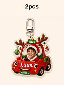 Custom Keychain Christmas Car Photo Charm, Festive Holiday Bag Charm, Personalized Keychain With Name, Whimsical Xmas Car Ornament, Customized Photo Gift For Family & Friends, Customizable Picture Christmas Bag Accessory, Stocking Stuffer Gift - Style a - View 8