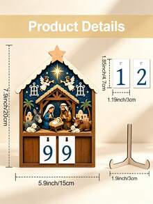 1 Set Wooden Christmas Stable Scene Advent Calendar With Flip Number Cards And Base, 99-Day Christmas Countdown, Religious Desktop Decor, Suitable For Home And Church, Flip Calendar For Daily Advent Reading And Christmas Decoration - Multicolor - View 3