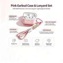 Funda protectora para auriculares Bluetooth de estilo minimalista, hecha a mano con cuerda trenzada y cordón de color en contraste, compatible con modelos populares - Rosa suave - Ver 5