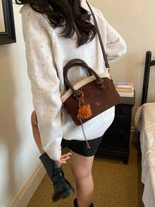 Furry Bucket Bag For Women, Vintage Versatile Handbag, Shoulder Bag, Crossbody Bag, Autumn/Winter - Coffee - View 5