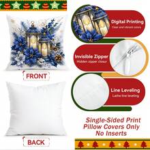 4pcs/1pc Blue Christmas Decorative Pattern Pillow Case Without Insert, Single-Sided Printed Pillow Case, Suitable For Living Room Bedroom Home Decor, All-Season Pillow Case - Multicolor - View 4