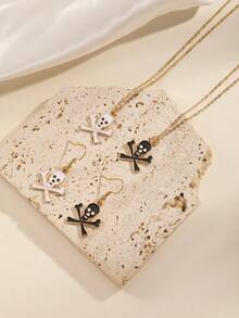 1 Set Halloween Skeleton Bone Alloy Oil Drip Pendant Necklace & Earrings Metal Jewelry Set - Multicolor - View 8