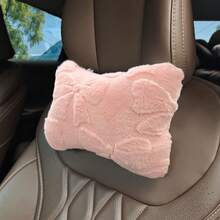 1pc Bowknot Plush Car Neck Pillow Faux Rabbit Fur Headrest, Ergonomic Design, All-Season Use, Women's Car Interior Accessory - A - View 4