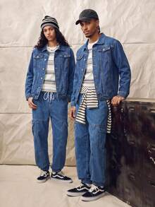 Norleigh Men Long Sleeve Thick Denim Jacket, Casual Outerwear For Spring And Autumn - Blue - View 2
