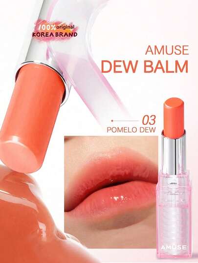AMUSE DEW BALM  #03 POMELO DEW 3.2g/0.11oz, Hydrating Moist Texture, Sheer Natural Tint, Glowy Finish, Gentle Texture, Easy To Apply, Daily Lip Care, For Beginner, K-Beauty, Korean Makeup, Olive Young, GIFT