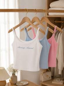 Personalized Embroidered Lace Tank Top, Customized Embroidered Modal Tank Top, Bridal Party Gift, Engagement Gift, Bachelorette Party, Newlywed Women Tank Top - Multicolor - View 7