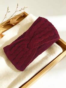 DUOJIAOYAN 1pc Autumn/Winter New Style Cable Knit Outer Layer With Thick Fleece Lining Wide Elastic Hair Band, Suitable For Sports, Cold Protection And Warmth, Hair Band Accessory, Sports Headband - Multicolor - View 14