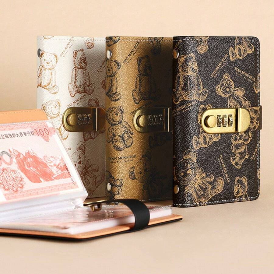100-Page A6 Locked Binder, Bear Pattern, Budget Tracker, Cash Notebook, Perfect For Back-To-School - A6 - View 1