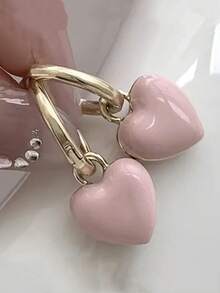 YOYO Pink Heart-Shaped Oil Drop Pendant, First Choice For Daily Commute, Date And Gift Earrings - Gold - View 1