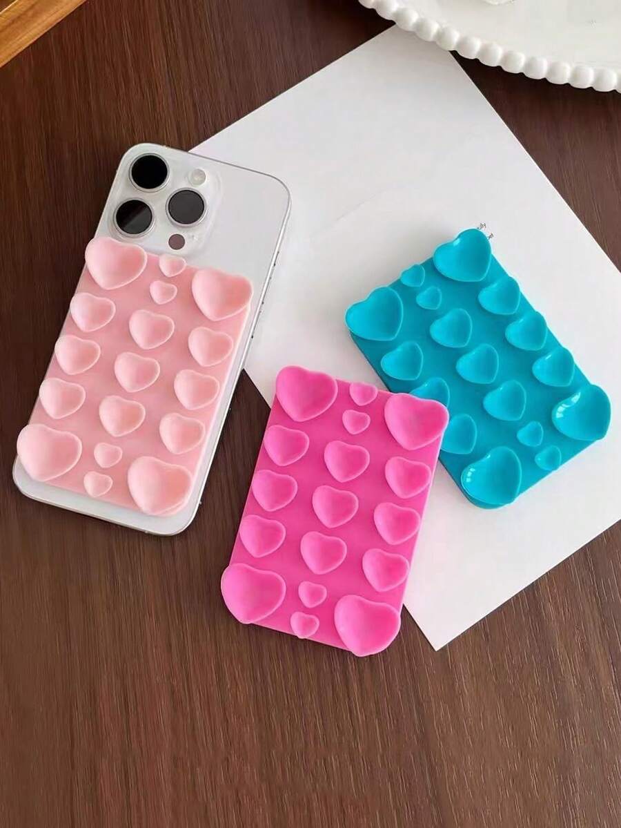 Silicone Heart-Shaped Suction Cup Phone Stand, Wall-Mounted Phone Holder With Single-Sided Adhesive Suction Cup, Suitable For Multiple Phone Models - Multicolor - View 1