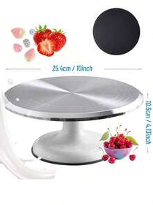 1pc Aluminum Alloy Cake Turntable, 10 Inch, Non-Slip Rotating Dessert Display Stand, Suitable For Cake Decorating Tools, Baking Tools, Kitchen Gadgets, Kitchen Accessories - White - View 3