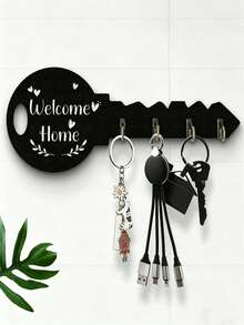1pc Wall Mount Rack With Shelf & Hooks, Boho Floral Wooden Key Holder Rustic Space-Saving Storage Organizer, Hanging Shelf For Keys Coats Small Sundries, Chic Farmhouse Home Decor Ornament For Hallway Porch Kitchen Office Daily Entrance Storage - Multicolor - View 1