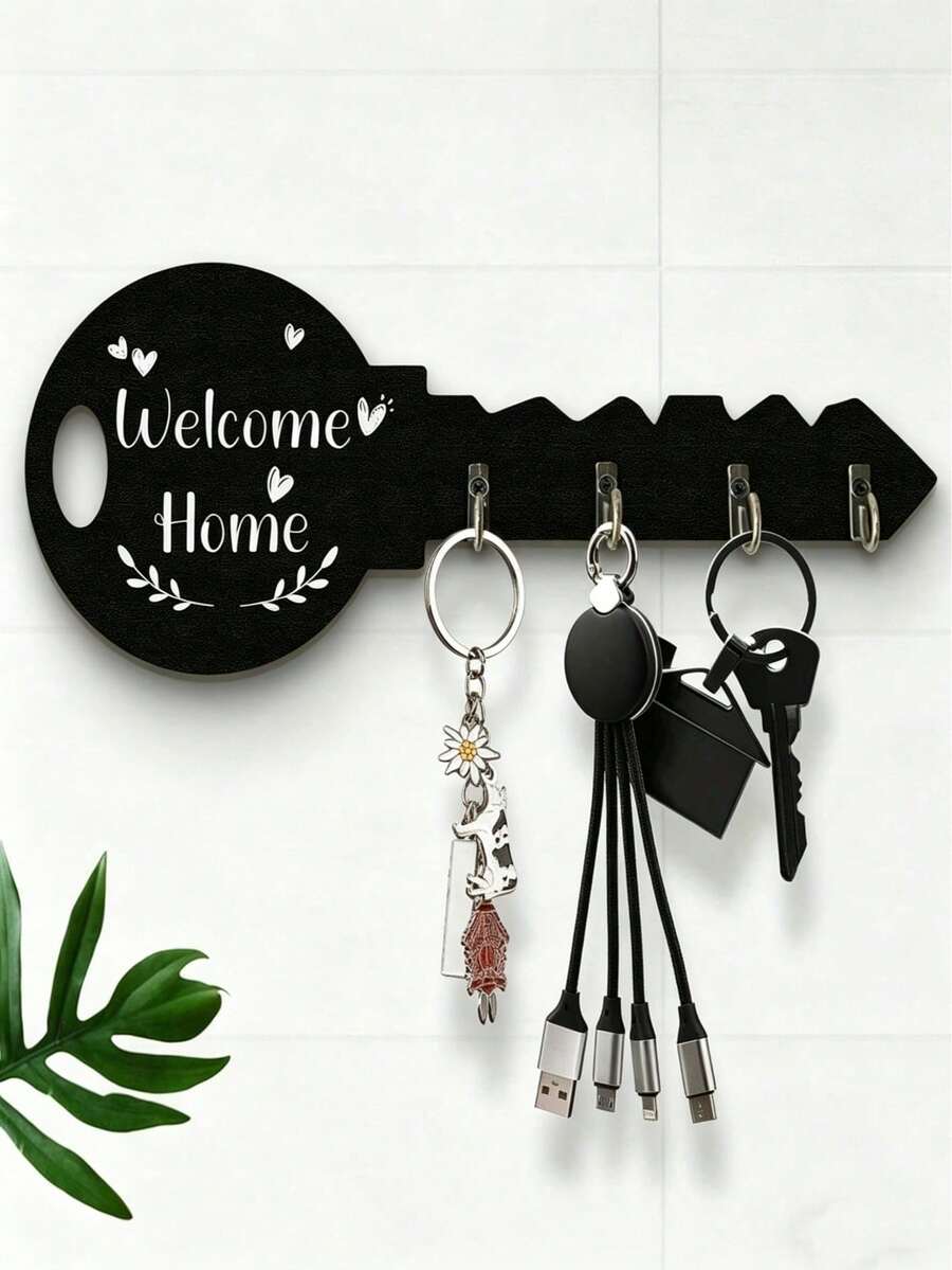 1pc Wall Mount Rack With Shelf & Hooks, Boho Floral Wooden Key Holder Rustic Space-Saving Storage Organizer, Hanging Shelf For Keys Coats Small Sundries, Chic Farmhouse Home Decor Ornament For Hallway Porch Kitchen Office Daily Entrance Storage - Multicolor - View 1