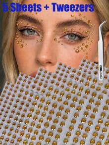 3/5 Sheets Self-Adhesive Face Gem Tattoo Stickers (3/4/5/6mm-165pcs) Rhinestone Stickers For Face, Hair, Body, Eyes, Suitable For Festivals, EDM Festivals, Parties, Halloween, Cosplay Makeup, DIY Nail Art Crafts - Multicolor - View 15