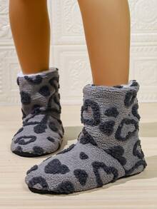 Warm Jacquard Heart Pattern Women's House Slippers, Lightweight Soft Sole Indoor Women's Slippers Boots - Grey - View 1