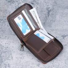 Men's Short Solid Color Youth Minimalist Trifold Wallet, Multi-Function Student Zipper Coin Purse, Large Stock Available - Multicolor - View 3
