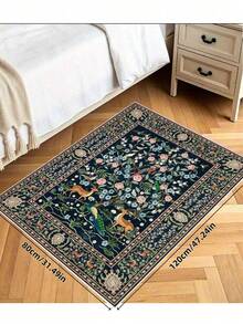 1pc Animal Pattern Rug, Bohemian Style Machine Washable Living Room Carpet, Vintage Soft Dining Room Rug, Non-Slip Wear-Resistant Large Size Carpet, Suitable For Office, Bedroom, Living Room, Entryway Welcome Mat - Navy Blue - View 5