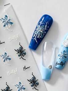 1PC Embossed Thin Transparent Nail Art Sticker, Flower Nail Decal For DIY Nail Decoration, 3D Nail Embellishment Accessory, For Daily Wear And DIY Nail Art - Blue - View 4