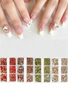 6-Grid Mixed Size Pointed Back Glass Nail Rhinestones, Nail Art Embellishment Accessory, DIY Nail Decoration, For DIY Nail Design And Daily Wear - Multicolor - View 2