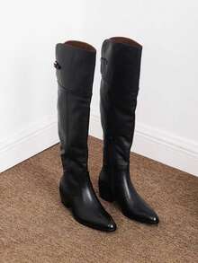 Women's Tall Over-The-Knee Boots, Thick Sole Suede High Shaft Boots For Autumn/Winter, Wide Calf - Black - View 9
