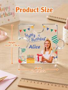 1pc Custom Puzzle‑Shaped Acrylic Photo Plaque, Personalized Photo And Text Desktop Ornament, Happy Birthday Keepsake Tabletop Sign,Unique Gift For Friends Family,Birthday Memories Display - Multicolor - View 7
