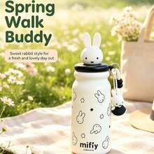 1 Peça Copo de Café Isolado de Grande Capacidade MIFFY 500ML, Garrafa de Água Fofa para Meninas, Copo Portátil de Aço Inoxidável 316 para Uso Externo com Canudo para Estudantes - Branco - Visão 7