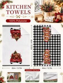 2pcs Christmas Black Plaid 3 Highland Cows Wearing Santa Hats Pattern Kitchen Towels, Soft Polyester Material Dish Cloths, Suitable For Kitchen Decor, Kitchen Cleaning, Holiday Party Decoration, Kitchen Bathroom Supplies Home Essentials, Home Decor, Housewarming Gift - Multicolor - View 4