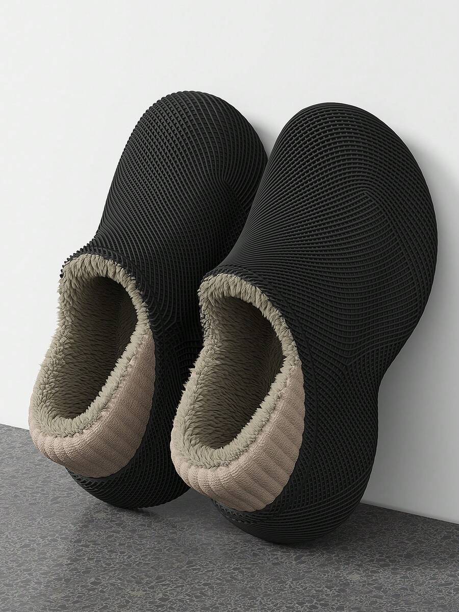 Men's Outdoor Thick Sole Closed Toe Slippers EVA Winter Thermal Lined Warm Full Coverage Slippers For Men And Women