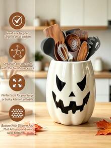 Halloween Pumpkin Kitchen Utensil Holder, Large Capacity Countertop Cooking Tool Organizer, Spatula Spoon Storage Container, Jack O Lantern Kitchen Decor, Fall Home Decoration - Pumpkin - View 4