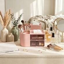 1pc Cosmetic Storage Box, Desk Organizer With 2 Drawers, Desktop Pen And Card Holder, Suitable For Desk, Office Supplies, Office, Home, School - Multicolor - View 6