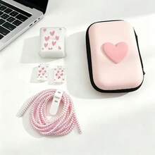 6pcs Sweet Heart Data Cable Protector Set Hard Shell Heart Storage Bag, Data Cable Charger Shell Charging Storage Large Capacity Storage Bag/ Laser Protection Rope/ Portable Storage Bag/ Anti-Breakage Protector, Compatible With Apple 18/20W Charging Protection Storage, Student Commuter Essential, Super Thoughtful Gift For Best Friend - Multicolor - View 6