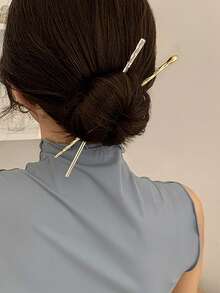 2/1pc Elegant Vintage Luxury Metal Straight Hair Stick, Minimalist Hollow Multi-Functional Hair Accessory, Hair Clip Hair Bun Hair Pin, Daily - Multicolor - View 4