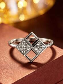 1pc French Minimalist Geometric Hollow Square Ring, Square Design For Date & Daily Wear Accessory - Ring - View 9
